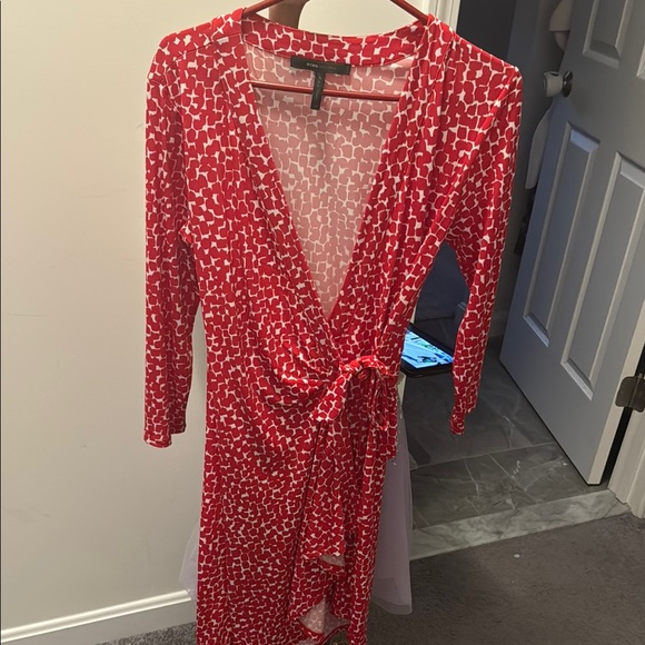 BCBG Red Sheer Plunging V-Neck Midi Dress - Picture 2 of 4